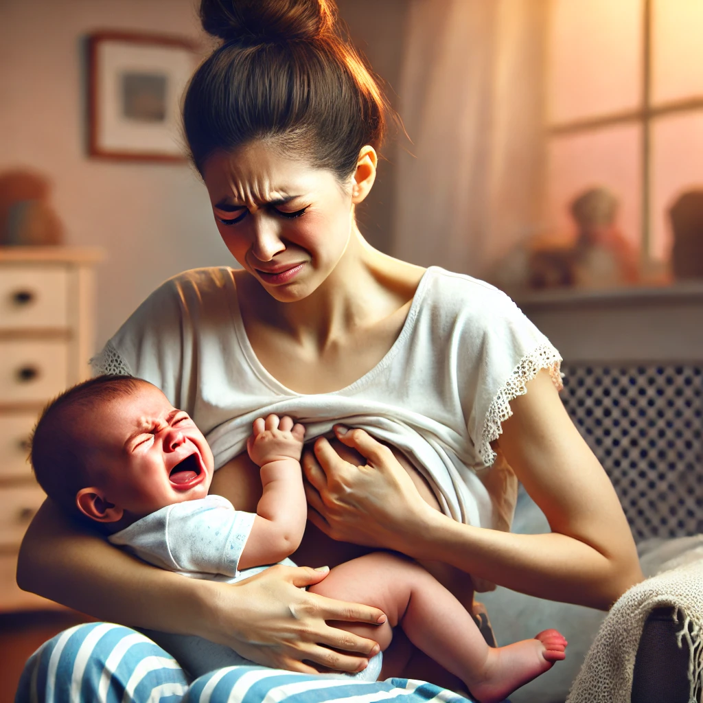 Mãe sentindo dor ao amamentar seu bebe